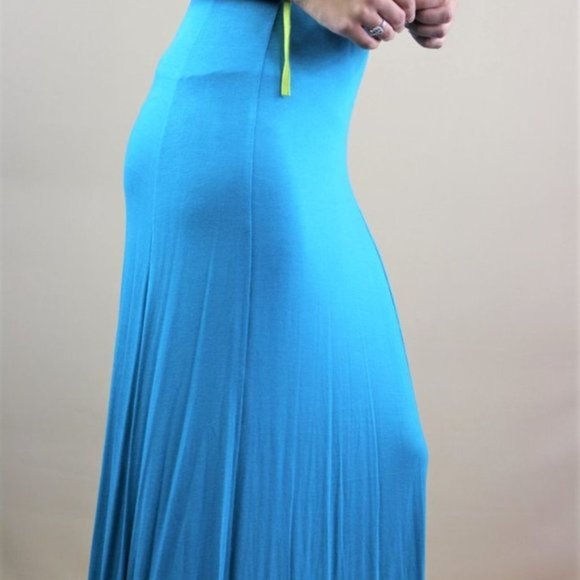 COii Aqua LARGE Sexy Cut-out Back Bodycon Tie Hoodie Sleeveless Maxi - Picture 2 of 14